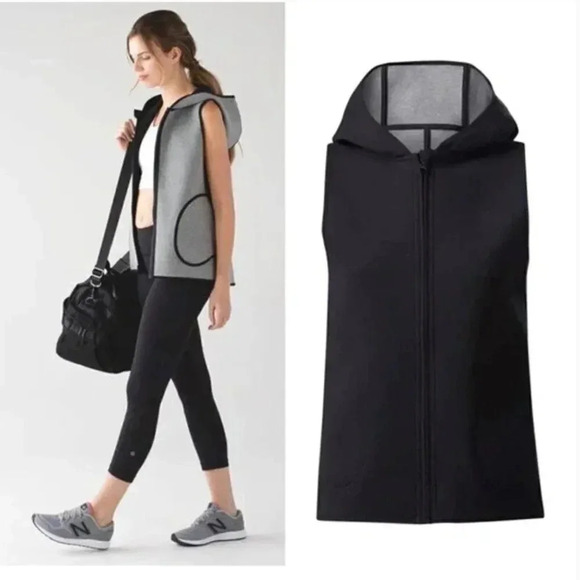 Lululemon Insculpt Vest Sleeveless Hooded Reversible Black Heathered Grey Size 4 - Picture 2 of 16